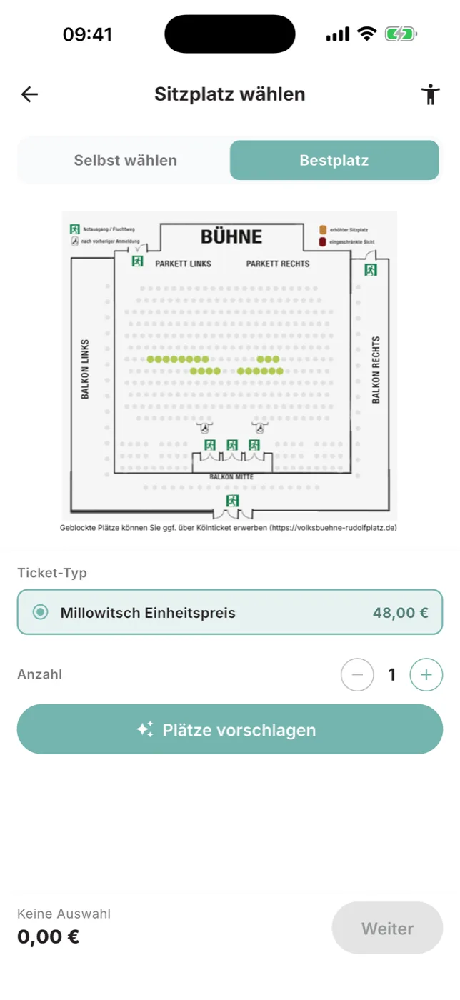 Qultor-App: Platzwahl im Saalplan